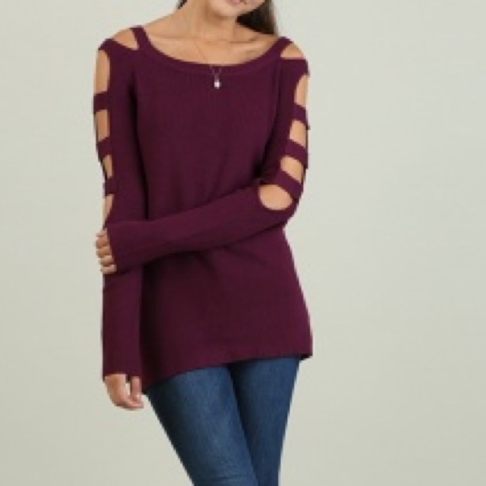 NWT Umgee Wine Cotton Sweater w/cutout detail